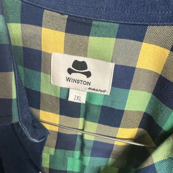 Winston gold/navy plaid long sleeve dress shirt....size XXL - Picture 2 of 3